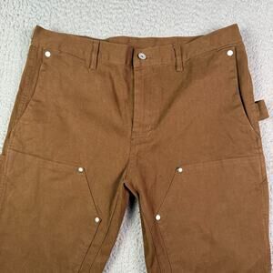 Black Icon Pants Mens XL (34x30) Brown Double Knee Flared Carpenter Zipper Belt